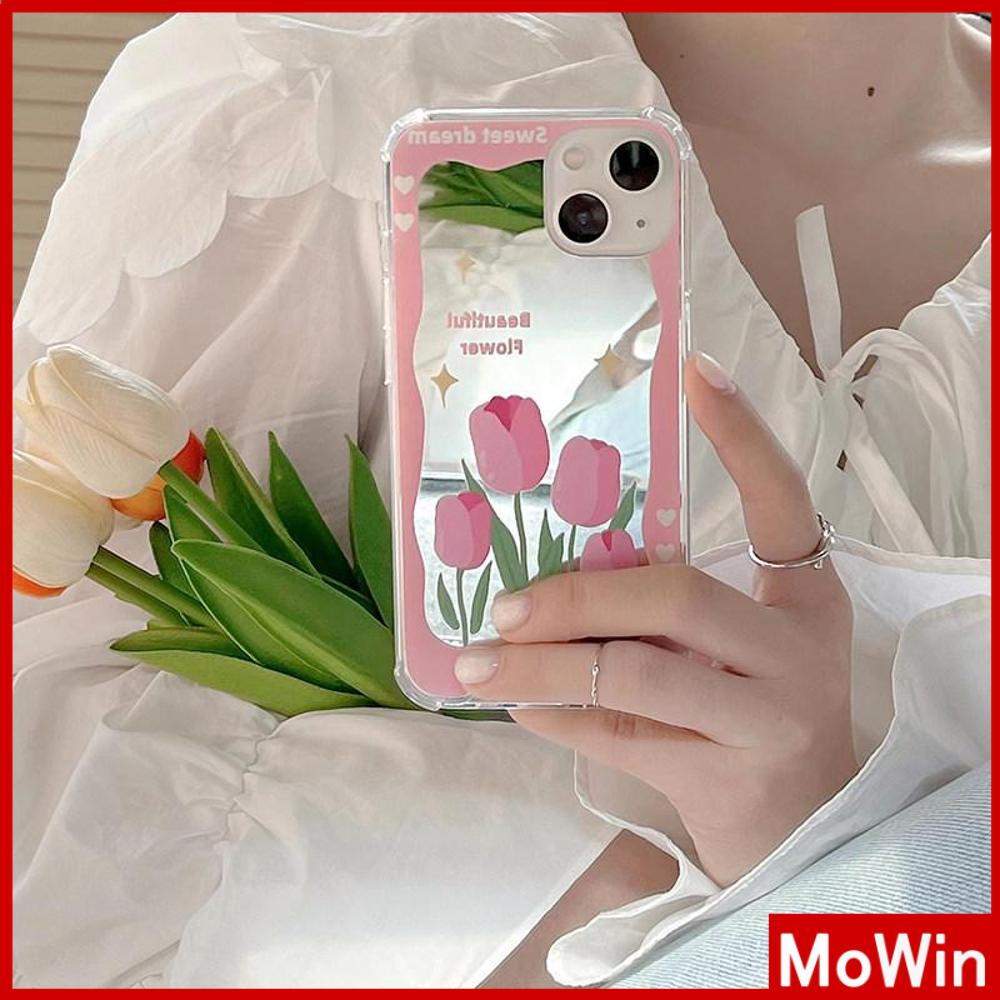 iPhone Case Acrylic Luxury Makeup Mirror Airbag Shockproof Protection Camera Pink Flowers Cute Compatible For iPhone 11 iPhone 13 Pro Max iPhone 12 Pro Max iPhone 7 Plus iPhone xr