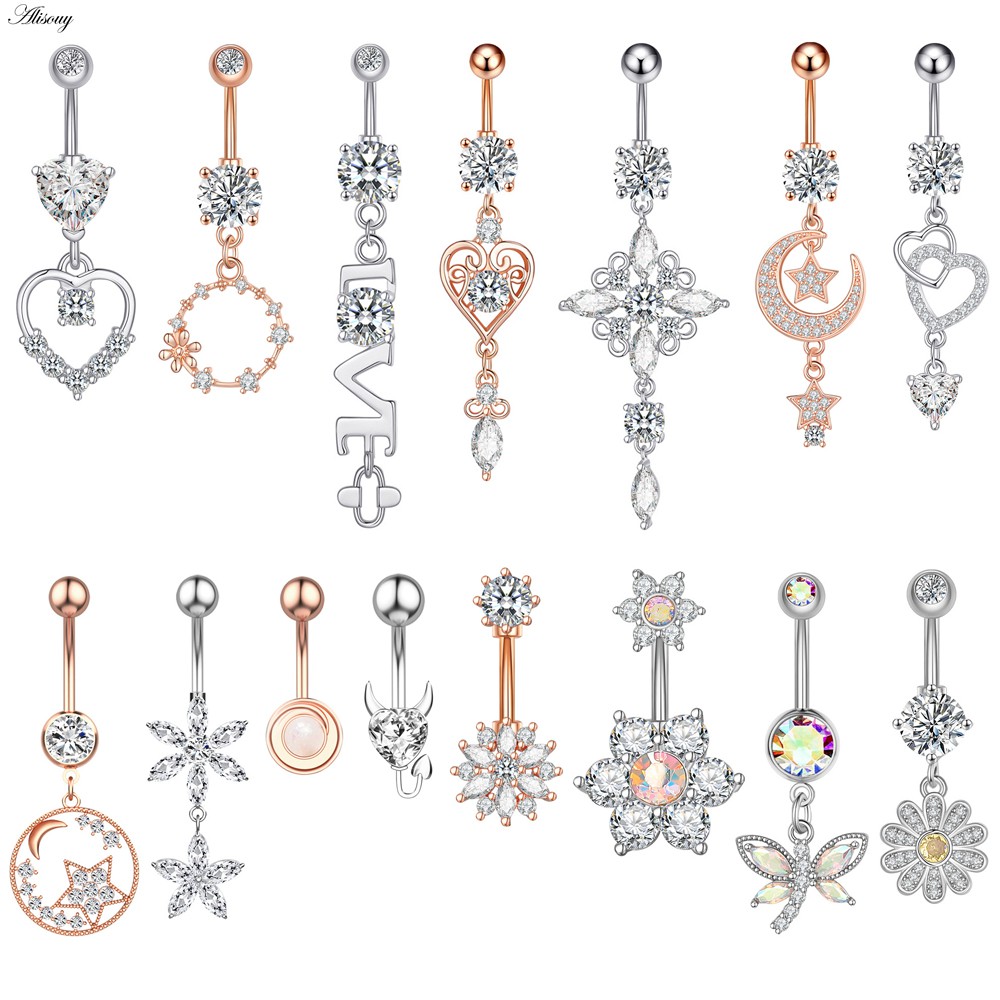 Alisouy 1 Khuyên Rốn Hình Chuồn Chuồn / Trăng Sao / Hoa / Trái Tim Bằng Thép Đính Đá zircon Gợi Cảm Cho Nữ