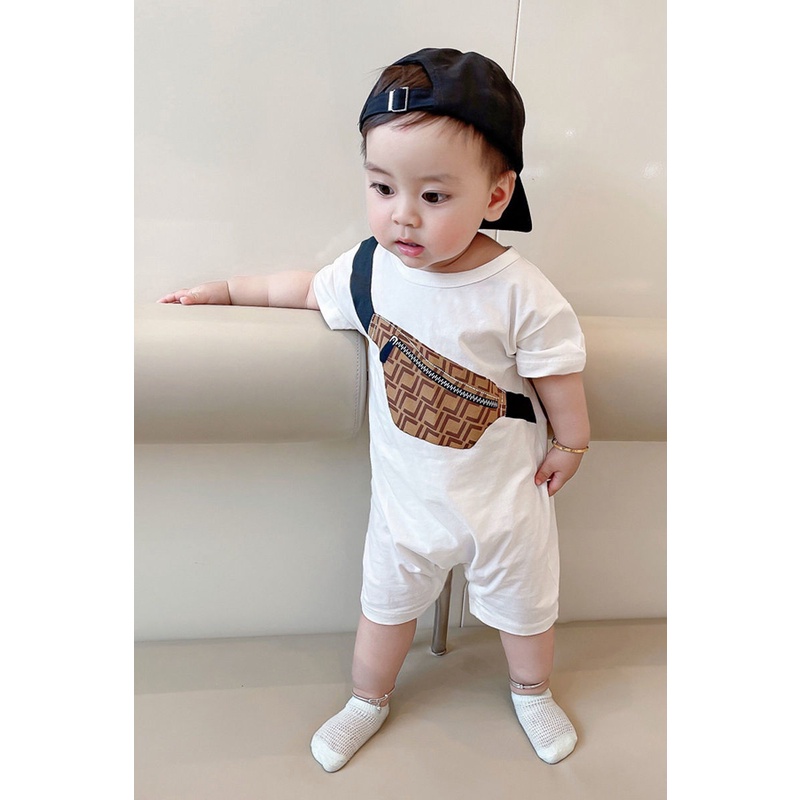 Áo Liền Quần Tay Ngắn Màu Trắng Chất Liệu Cotton Thời Trang Mùa Hè Dễ Thương Cho Bé Trai