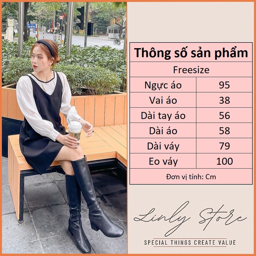 Set váy yếm kèm áo kiểu nữ chất tơ [Full set] Đầm suông trơn freesize – S-Y2
