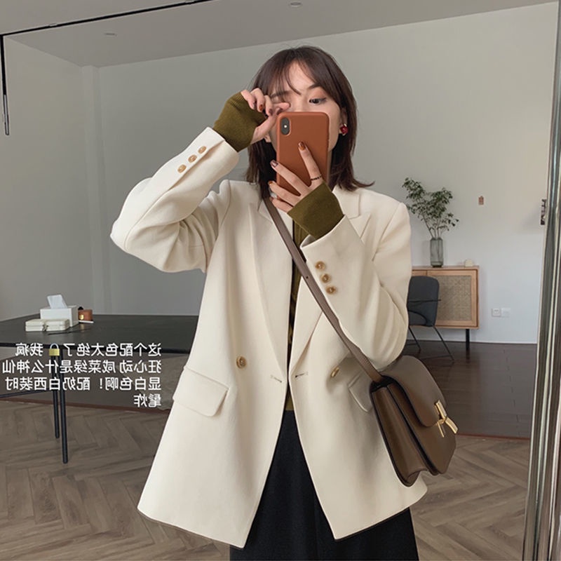 Áo Khoác Vest Có Đệm Vai Màu Trắng Phong Cách Hàn Quốc Thời Trang 202 Cho Nữ