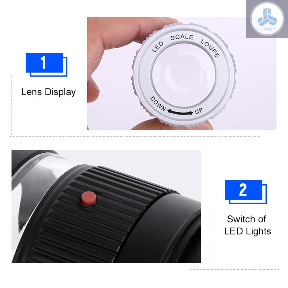 Kính Lúp Phóng Đại 30X Có Thể Điều Chỉnh Kích Thước Kèm 3 Đèn LED VN26