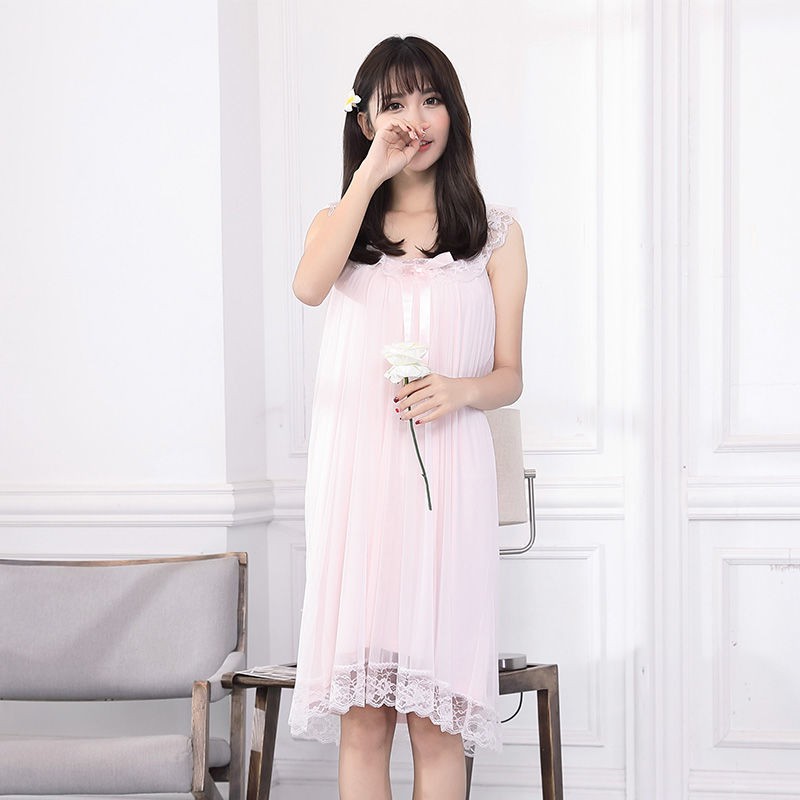 White suspender nightdress female summer sexy lace princess palace style pajamas net yarn short skirt cute sweet home s