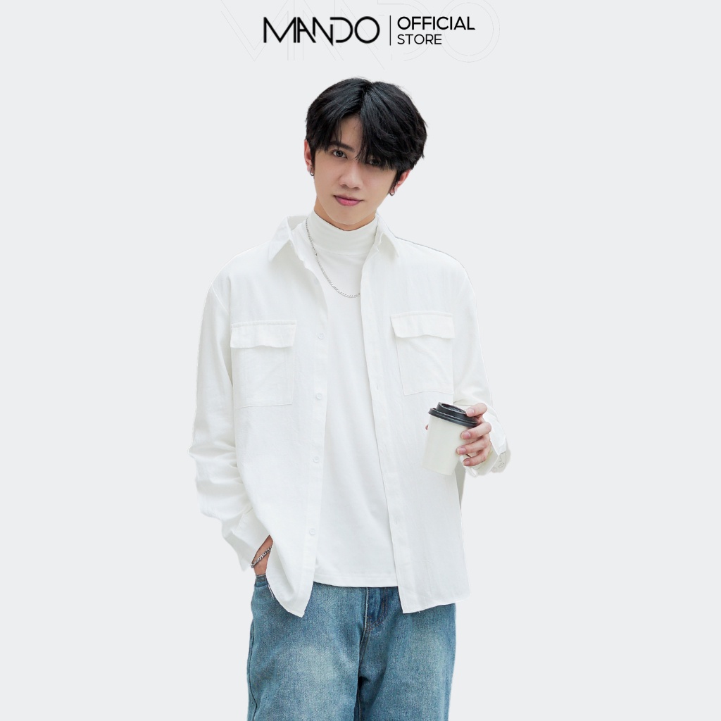 Áo Sơ Mi Nam MANDO Trơn Chất Vải Đũi Dài Tay Form Rộng 2 Túi Kiểu Dáng Basic Unisex Thời Trang Hàn Quốc ACB63