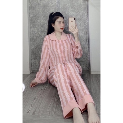 Bộ tim Hồng , Lụa Mango Cao cấp Tay dài