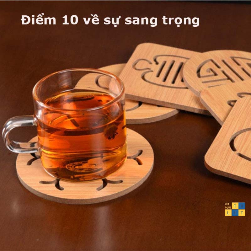 Miếng Lót Ly, Lót Cốc Chén Bằng Gỗ Hình Dễ Thương 9x9cm (LÓT LY GỖ)