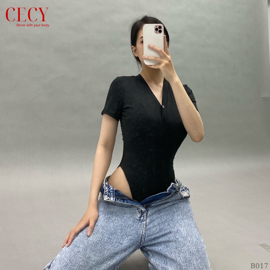 Áo Thun Cổ V Bodysuit Nữ CECY Thun Tăm, Áo Thun Body Ôm Sát Quyến Rũ, áo cổ V đính cúc, áo khoét ngực B017 | BigBuy360 - bigbuy360.vn