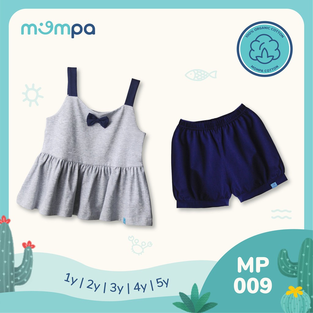 Bộ quần áo 2 dây xòe tầng Cotton Mompa cho bé gái 1 đến 5 tuổi xinh xắn