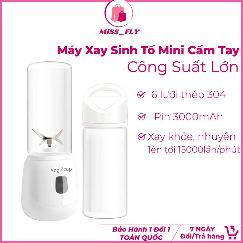 Máy Xay Sinh Tố 6 Lưỡi 2 Cối Thủy Tinh Công Suất Lớn - Máy xay đa năng cầm tay sạc pin kèm dây sạc tiện lợi