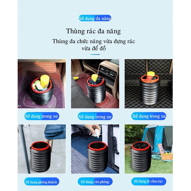 ⚡Video Thật⚡ Thùng Rác Mini Trên Ô Tô - Thùng Đựng Đồ Trên Ô Tô Co Giãn Gấp Gọn 4L