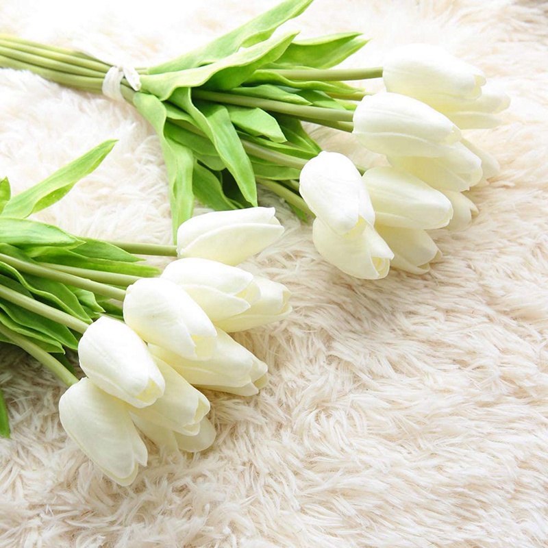 30 cái Hoa Tulip nhân tạo Hoa Tulip cảm ứng thực sự Hoa Tulip giả Hà Lan PU Bó hoa cao su Hoa Tulip trắng