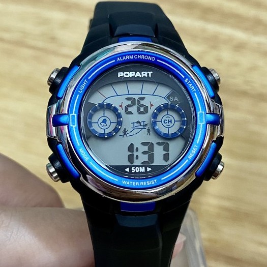 Đồng hồ điện tử POPART nam nữ, dây đen mặt viền màu