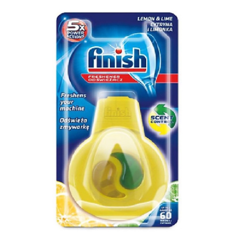 Combo vệ sinh máy rửa bát Finish: Viên vệ sinh Vỉ 3 viên, Treo Khử mùi hương chanh.