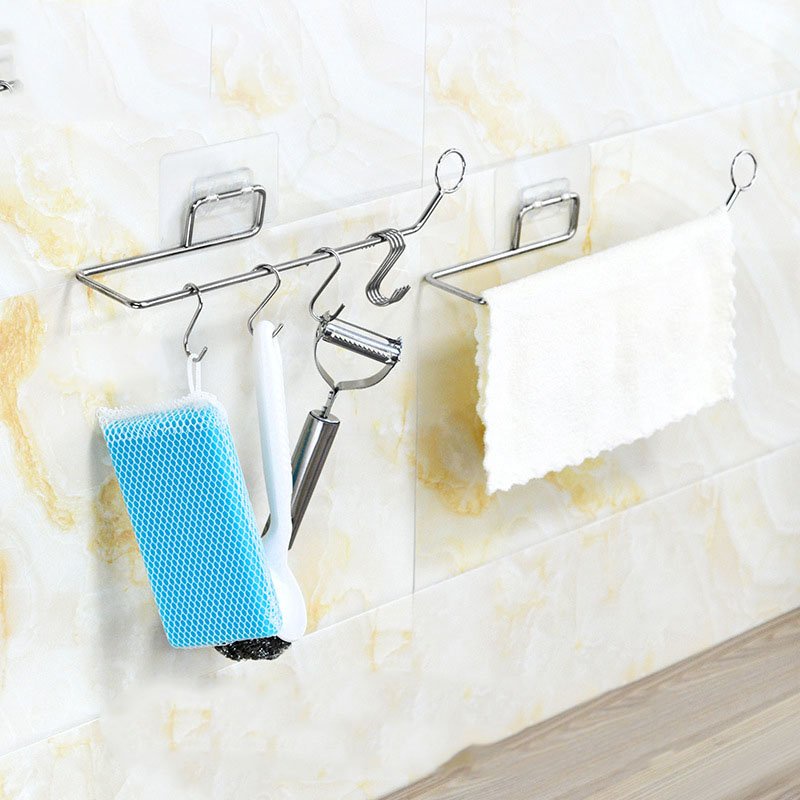 Thanh Móc Inox treo Cuộn giấy, Khăn lau bếp, Giấy vệ sinh dán tường chắc chắn. Thanh treo đồ dùng đa năng