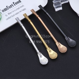 Ống Hút Muỗng Đầu Lọc Dài 15.5 - 21cm Nhiều Màu (Kèm Cọ Rửa)