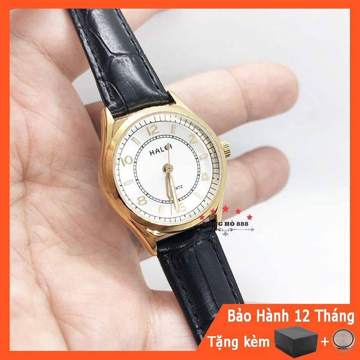 Đồng hồ Nữ dây da Halei máy Nhật chính hãng chống xước, chống nước tuyệt đối mặt tròn size 28mm chống gỉ HL577