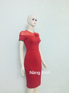 Đầm bút chì decoupe ngực, phối lưới