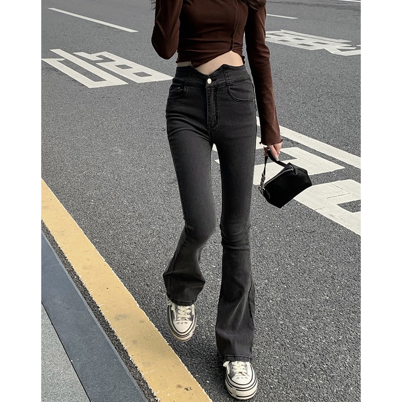 Quần Jeans Nữ Lưng Cao Ống Loe Thời Trang