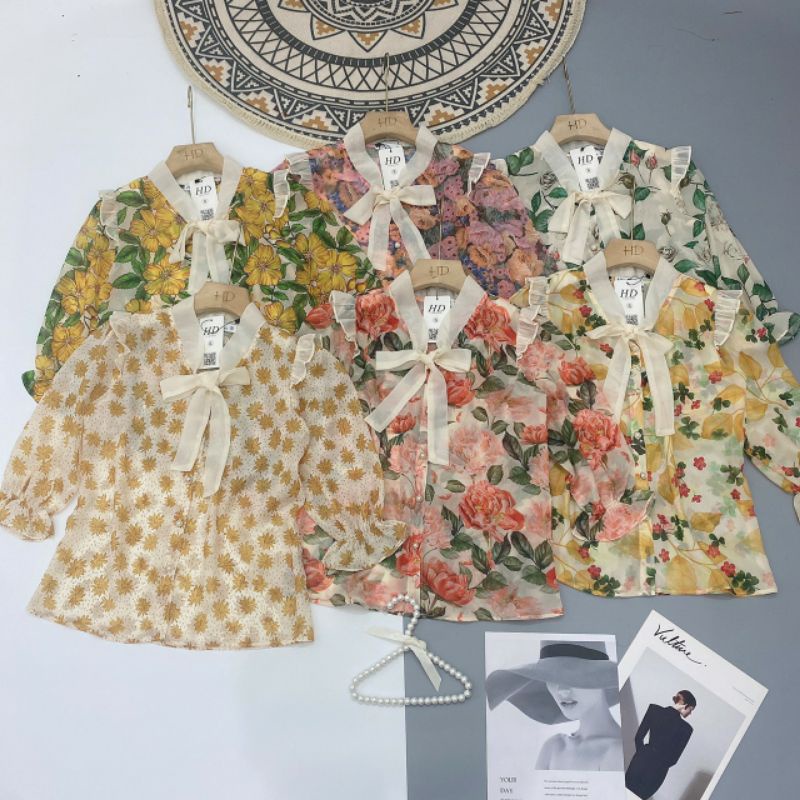 Sơ mi hoa cổ nơ A300.119