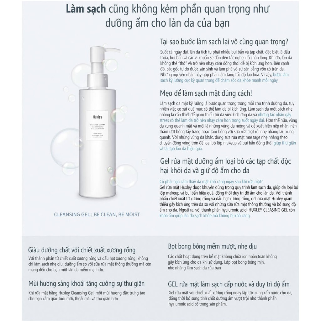 Sữa rửa mặt HUXLEY chính hãng size 200ml