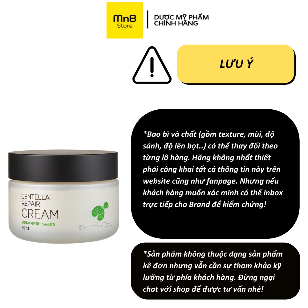 kem dưỡng ẩm phục hồi làm sáng da rau má Goodndoc Centella Repair Cream hàn quốc 50ml