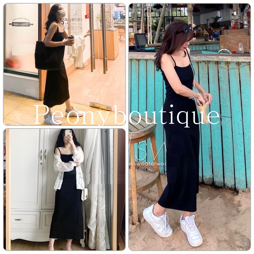 Đầm Hai Dây Thun Suông Bazic PEONYB Nữ [FREESHIP] 🌸 Váy 2s midi dáng dài, bánh bèo tiểu thư mặc đi biển ulzzang HOT 🌸 | BigBuy360 - bigbuy360.vn