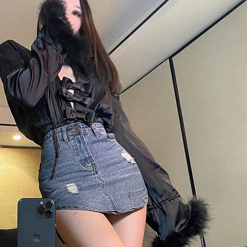 Phong Cách Mùa Thu Mới!F &amp; X Áo Sơ Mi Một Mảnh Tay Dài Cổ Chữ v Ôm Dáng Phong Cách Phương Tây Thời Trang Mùa Thu Quyến Rũ Dành Cho Nữ