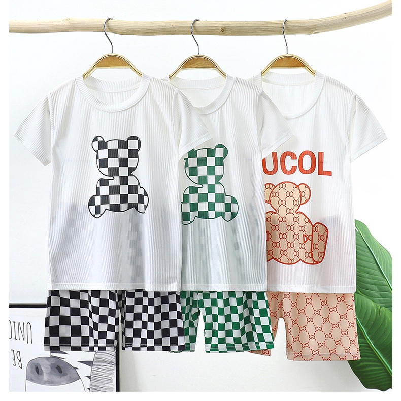 Bộ Đồ Ngủ Ngắn Tay Bằng Lụa Mát Thoải Mái Cho Bé 80-140cm