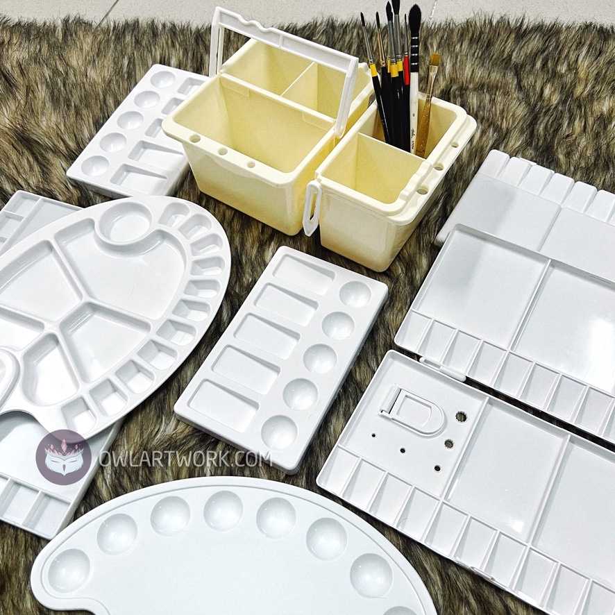 [CÚ TUYẾT] Xô Rửa Cọ 3 Ngăn, Khay Vỉ Pha Màu Cao Cấp Tổng Hợp Các Loại