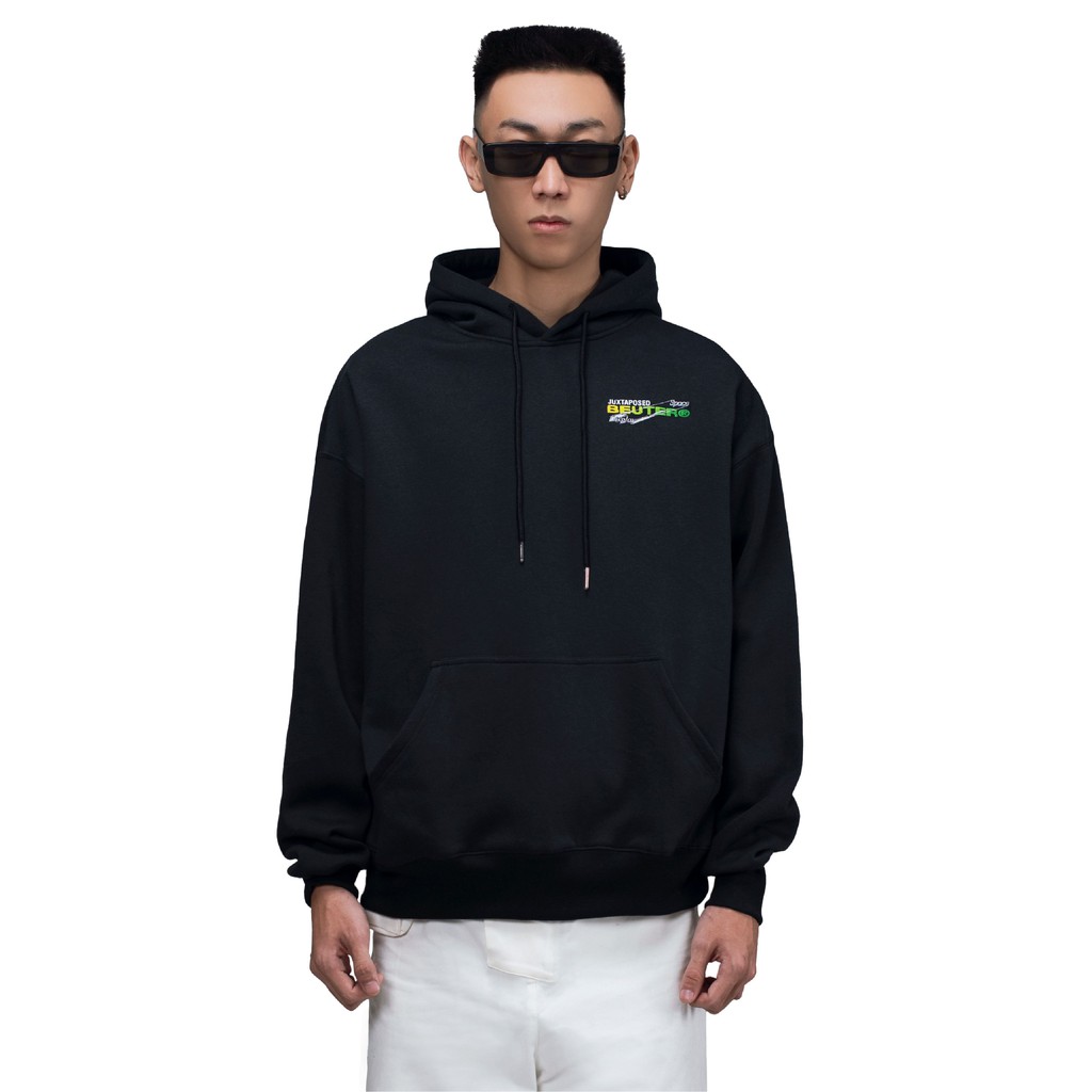 Áo hoodie nam Beuter Juxtaposed Green Logo Black Hoodie màu đen, logo xanh lá