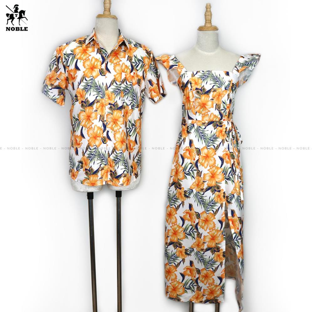 Set đồ đôi áo sơ mi nam đầm nữ couple, trẻ trung thời trang hàn quốc Noble AG80 (kèm ảnh thật) .