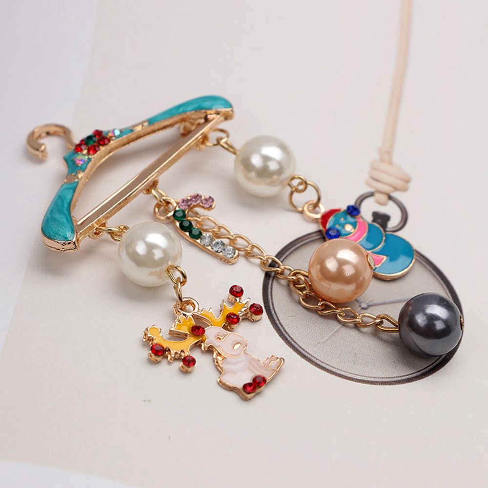 Huy hiệu cài áo tráng men đính ngọc trai giả hình người tuyết tuần lộc quà tặng dịp sinh nhật Giáng sinh cho nữ