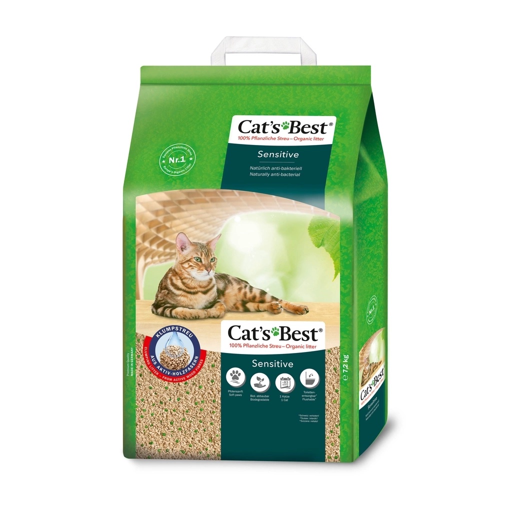 [7.2kg] Cát gỗ hữu cơ CAT'S BEST SENSITIVE siêu thấm hút, khử mùi 20L