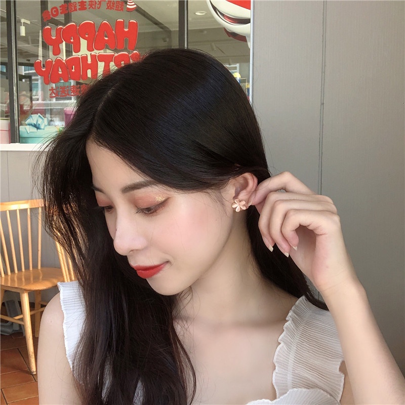 Khuyên tai kẹp không bấm lỗ chốt cố định K029 bằng hợp kim mạ vàng hình bông hoa đính đá dáng ngắn Leous Accessories