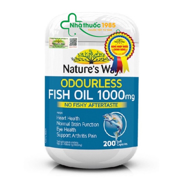 (Nhập khẩu chính hãng) Viên Uống Dầu Cá Nature’s Way Odourless Fish Oil Tăng Cường Sức Khoẻ Tự Nhiên Không Mùi 1000mg