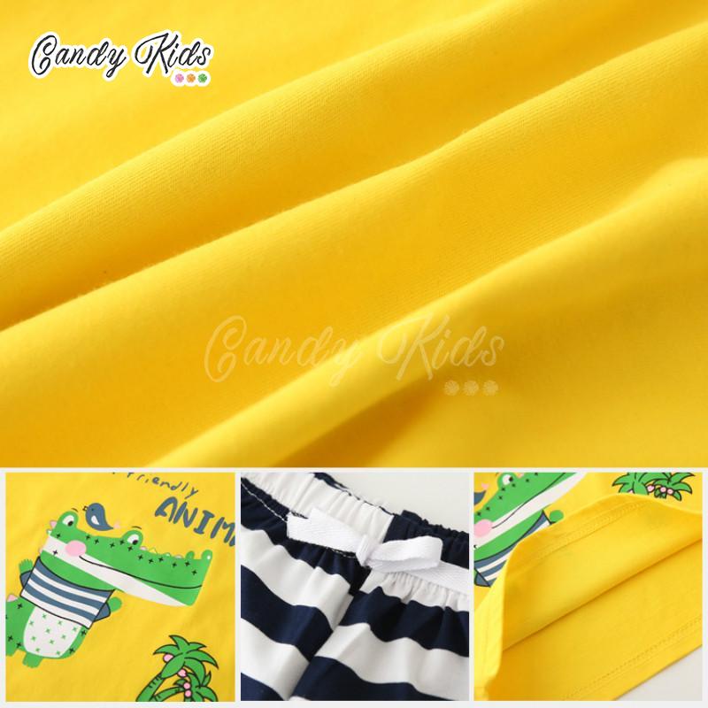 Set Đồ Bộ Ngắn Tay In Họa Tiết Dễ Thương Dành Cho Các Bé