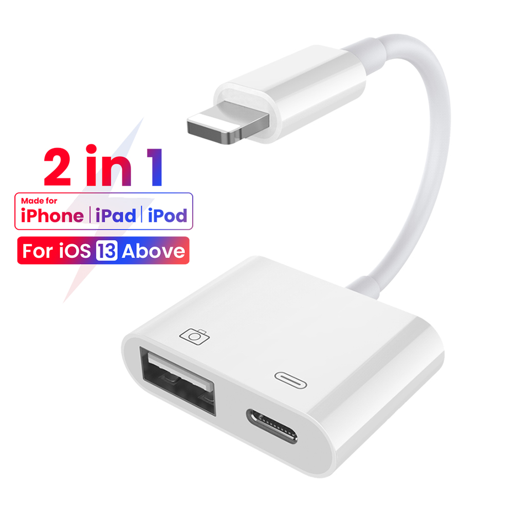 2 in 1 Lightning iPhone to Lightning and USB Port For USB Device Wired Earbuds iPhone