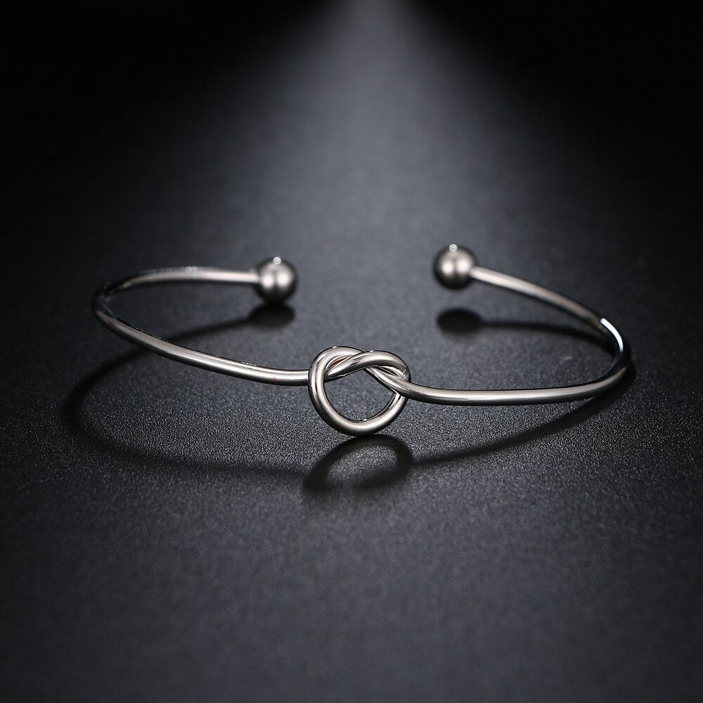 Hot Sale Fashion Bohemia Simple Cuff Bracelets Bangles Gold Silver Black Rose Gold Color Knotted Open Bangle Femme Jewelry