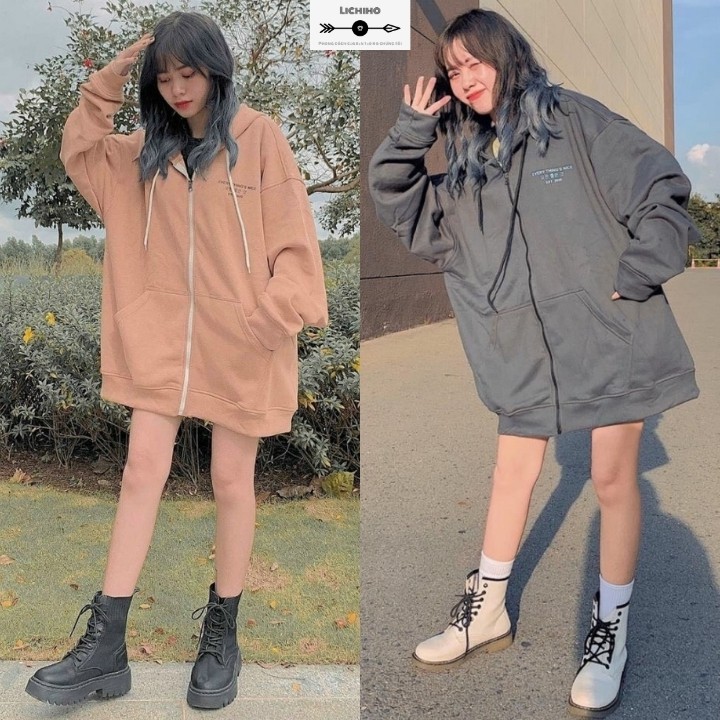 Áo khoác nỉ hoodie dây kéo unisex nam nữ form rộng street style ulzzang Hàn Quốc EVERYTHING NICE AKNM06 LICHIHO mềm mịn