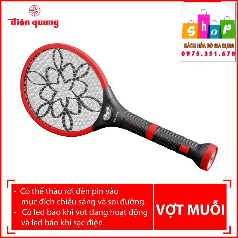 {BẢO HÀNH 12 THÁNG}Bộ vợt muỗi Điện Quang ĐQ EMR06L BLR (đen - đỏ 2in1-Đèn pin to gắn liền trên thân vợt có thể tháo rời