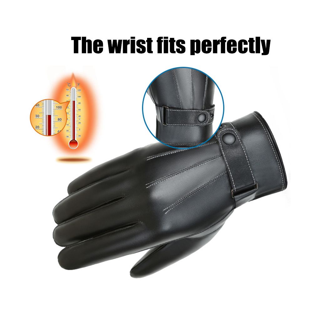 Găng tay da lót lông cừu giữ ấm chống nước cảm ứng màn hình cho nam