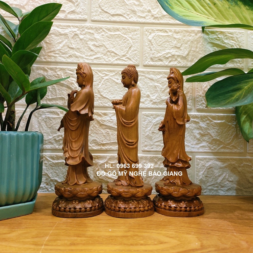 Bộ tượng tây phương tam thánh gỗ thơm cao 20 cm