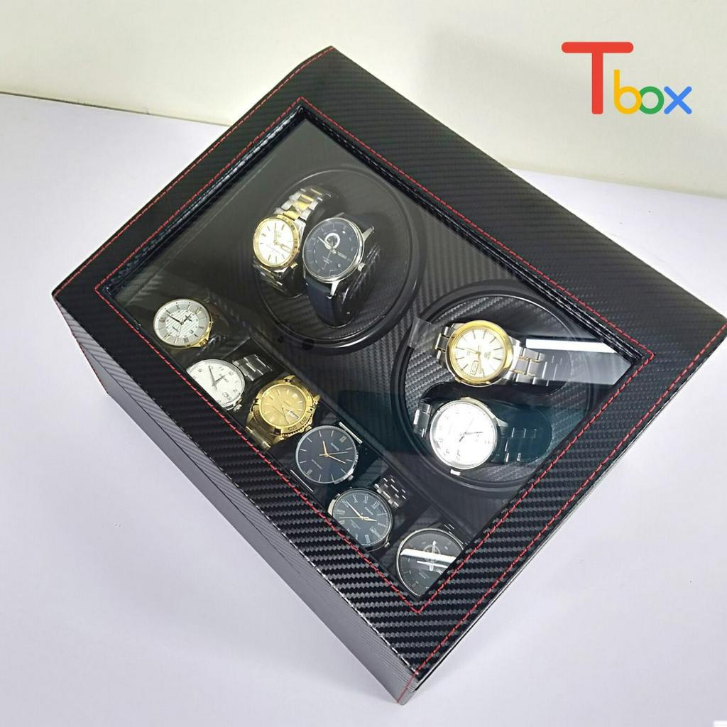 Hộp đựng đồng hồ cơ xoay tự động Tbox, nhiều mẫu hộp xoay đồng hồ cơ 4 xoay 6 bay  bọc da sang trọng mặt trên kính