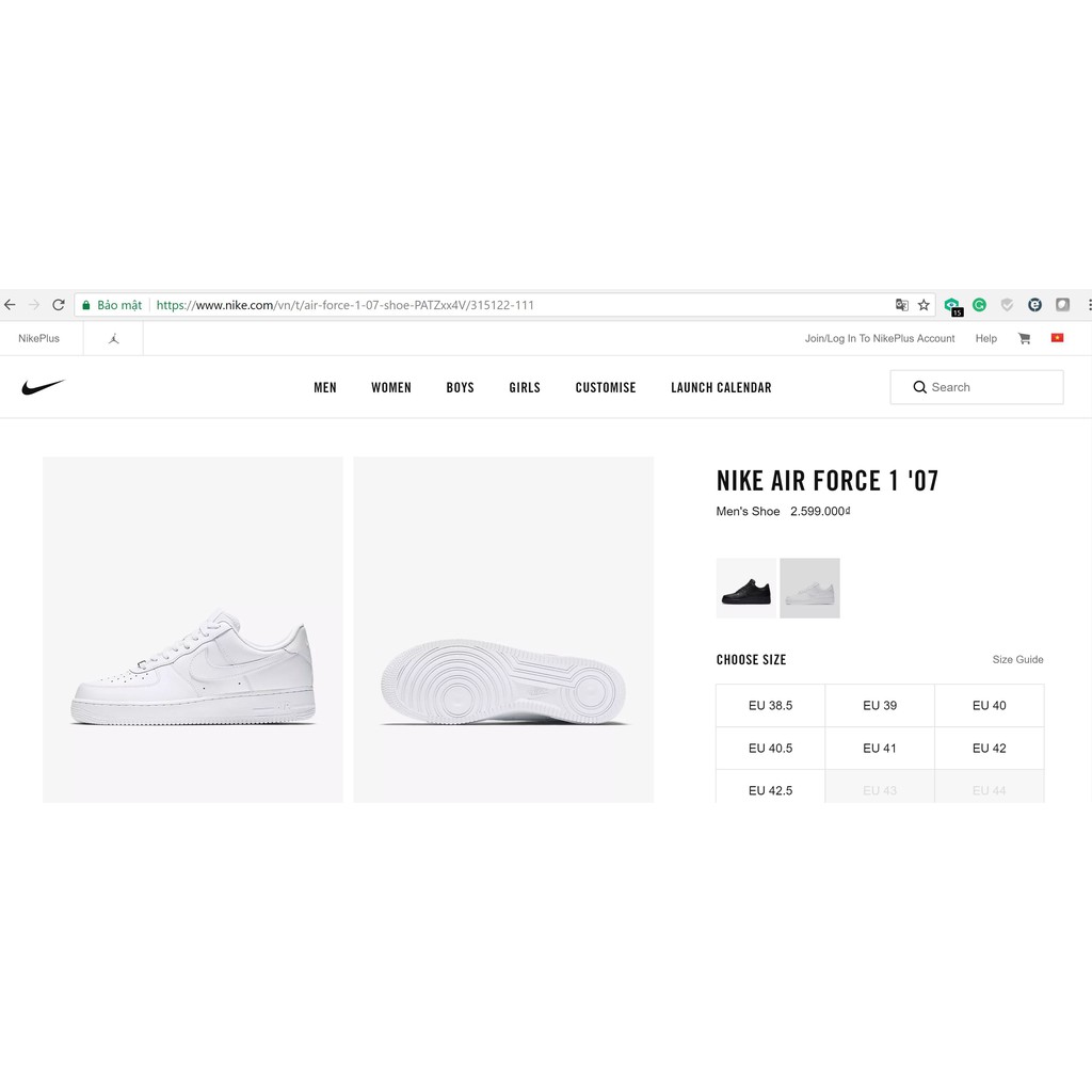 Giày Sneaker Air Force 1 Màu Trắng