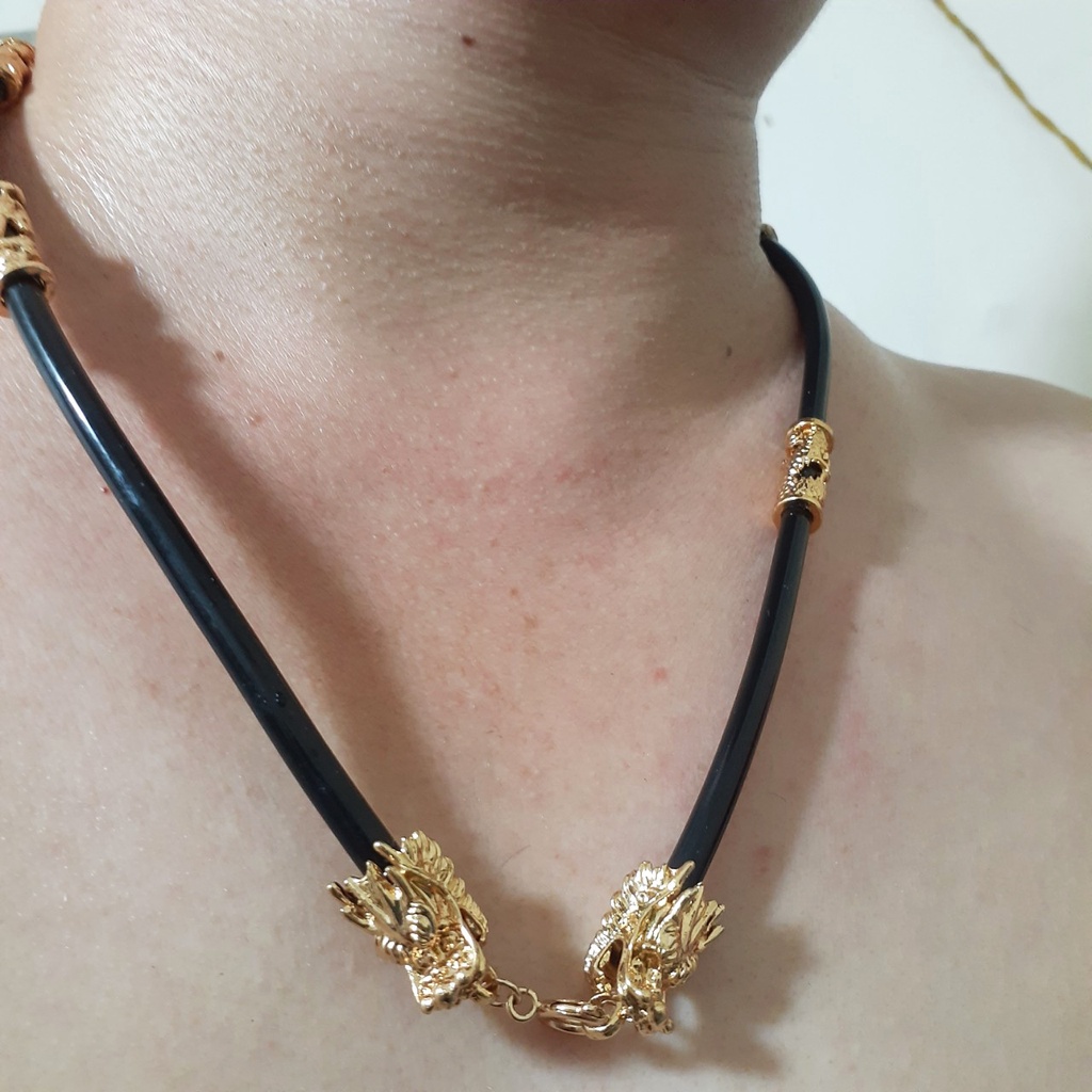 Dây chuyền nam cao su 5mm bọc đầu rồng mạ vàng sang trọng thể hiện phong độ mạnh mẽ