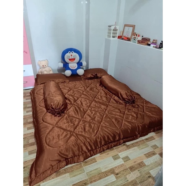 BỘ GA PHI LỤA MÀU NÂU SOCOLA 5 MÓN