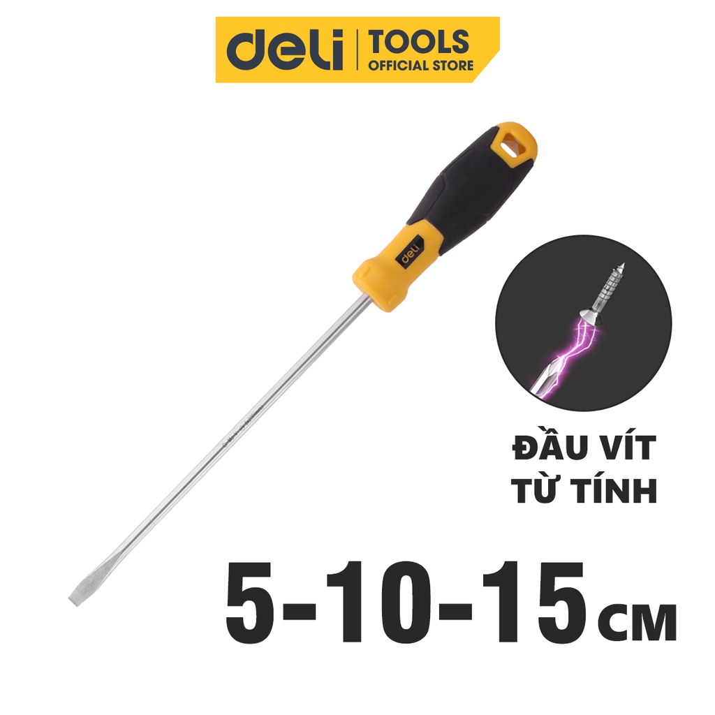 Tua Vít 2 Cạnh Deli Cao Cấp - Chất Liệu Thép CR-V Chống Mòn, Gỉ - Tay Cầm Cao Su - Vặn Mở Ốc Vít - EDL6362001