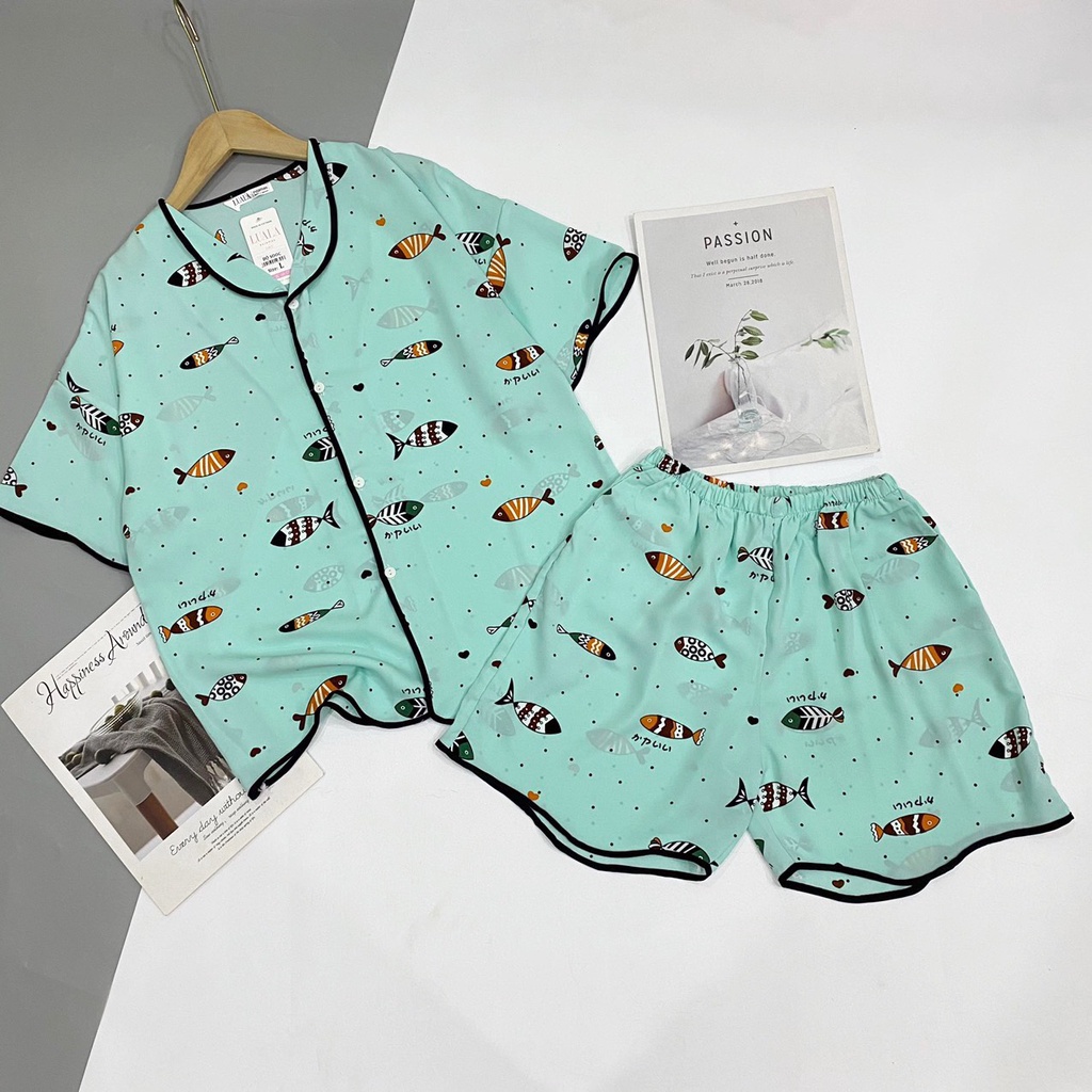 Pijama đùi tiểu thư lụa latin phối hàn♥️Freeship♥️mềm mịn, thoáng mát♥️bao đẹp♥️bao giặt máy