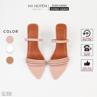 Guốc cao gót nữ HÀ HUYỀN 4 dây quai chun ngang phối gót nhọn 7 phân - GL358