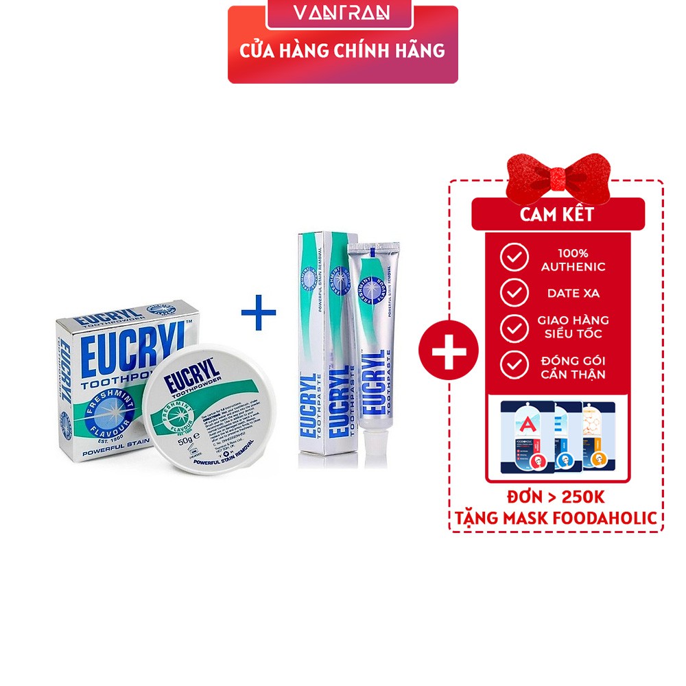 Combo Kem đánh răng Eucryl 62g + Bột tẩy trắng răng Eucryl 50g